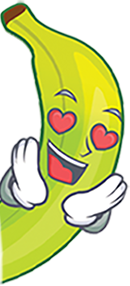 Banana mascot in love with banana chips